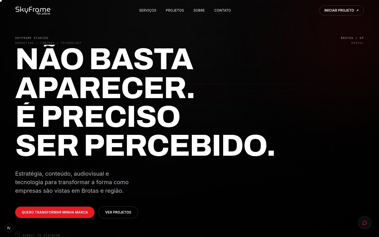 Preview do site da SkyFrame Studios